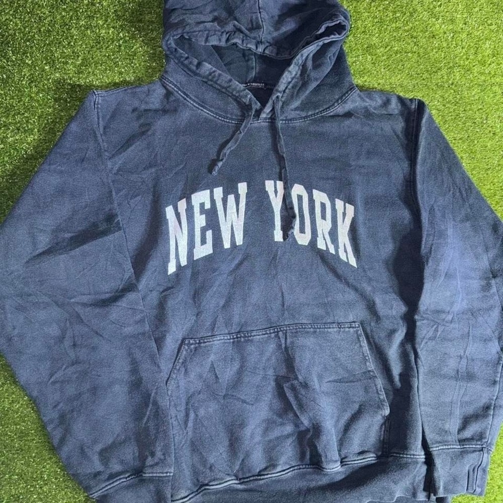 Brandy Melville New York Hoodie Navy Blue Y2K Oversized Sweatshirt Vintage - Picture 2 of 7